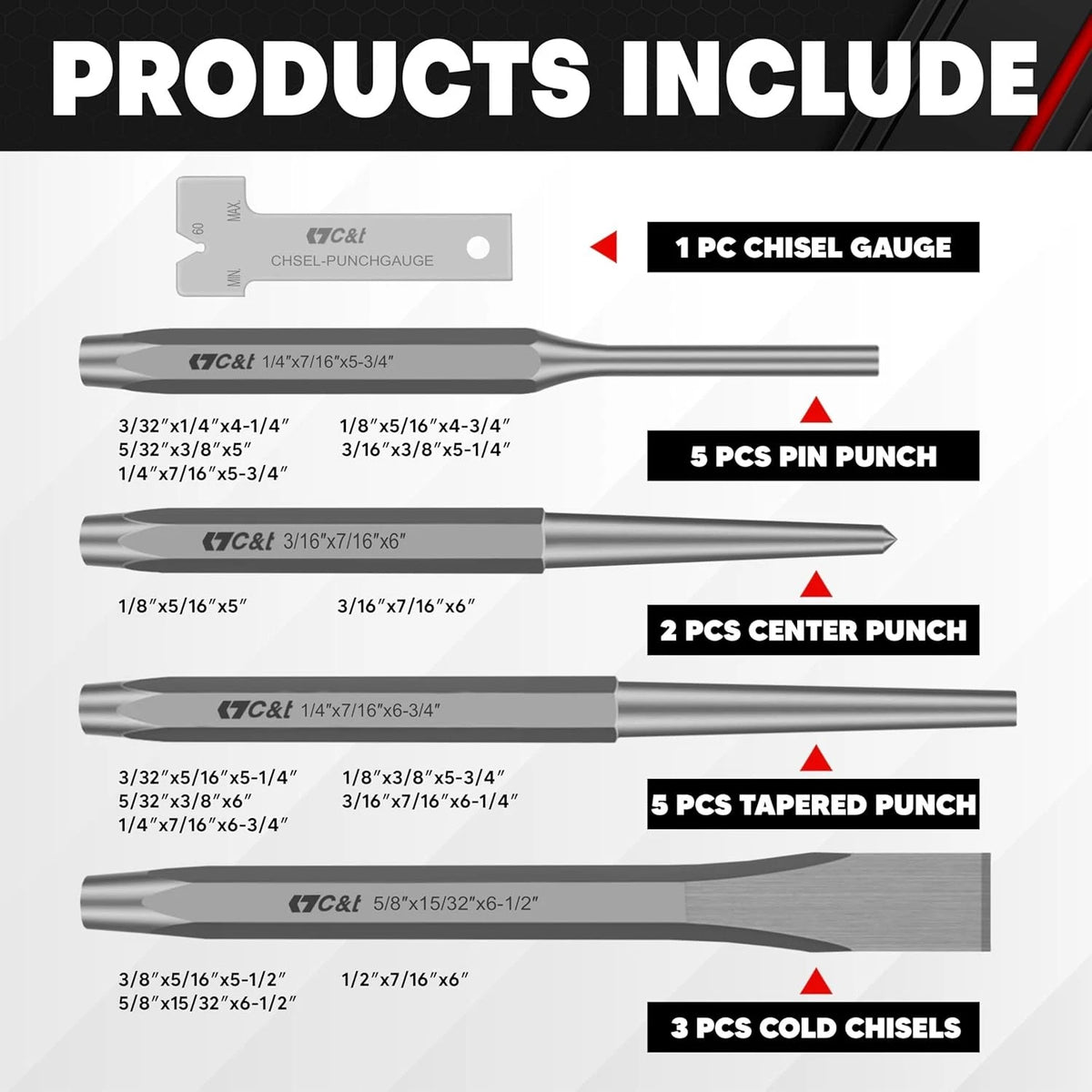 16-Piece Punch and Chisel Set for Automotive Repair