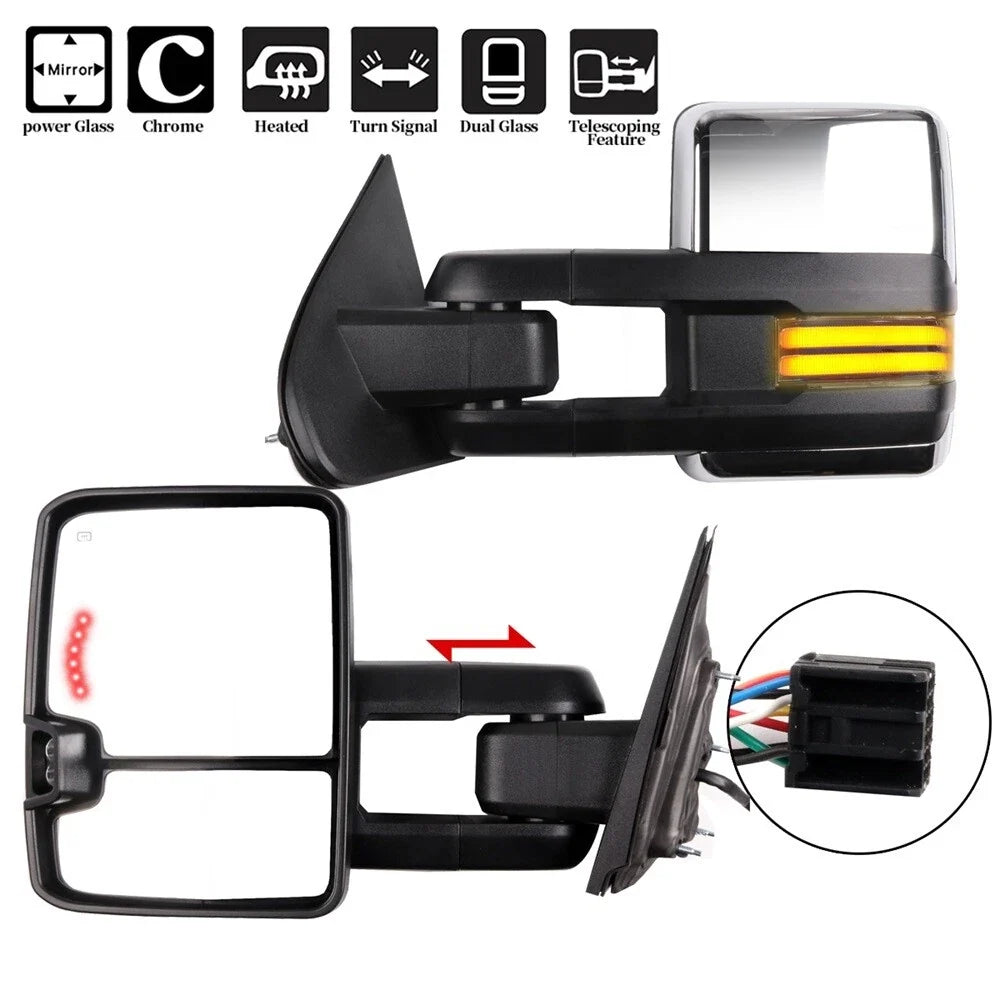 Set of 2 Chrome Power Heated Tow Mirrors for Silverado Sierra (2014–2018)