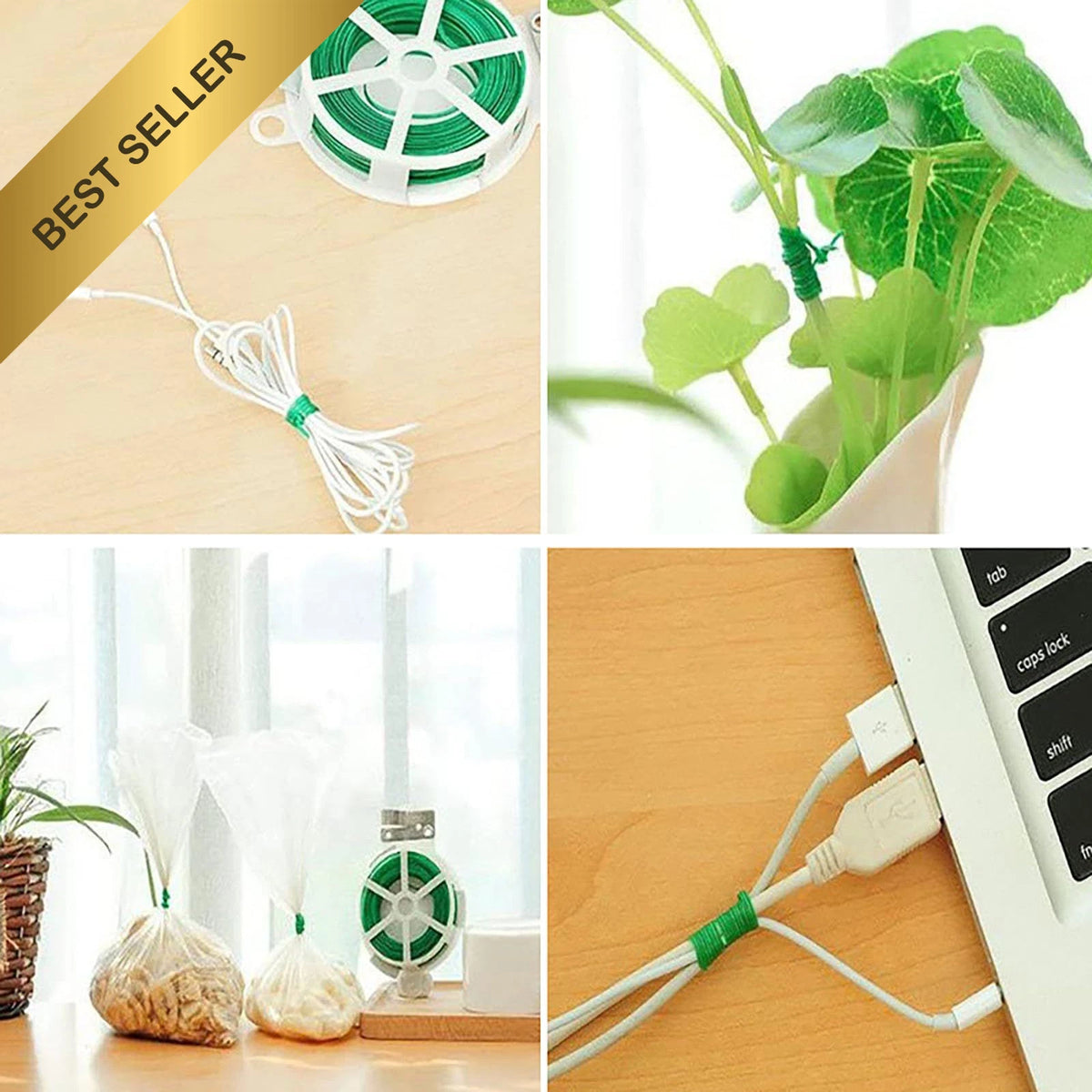 2X Green Garden Wire with Cutter 656ft Soft Iron Tying Line