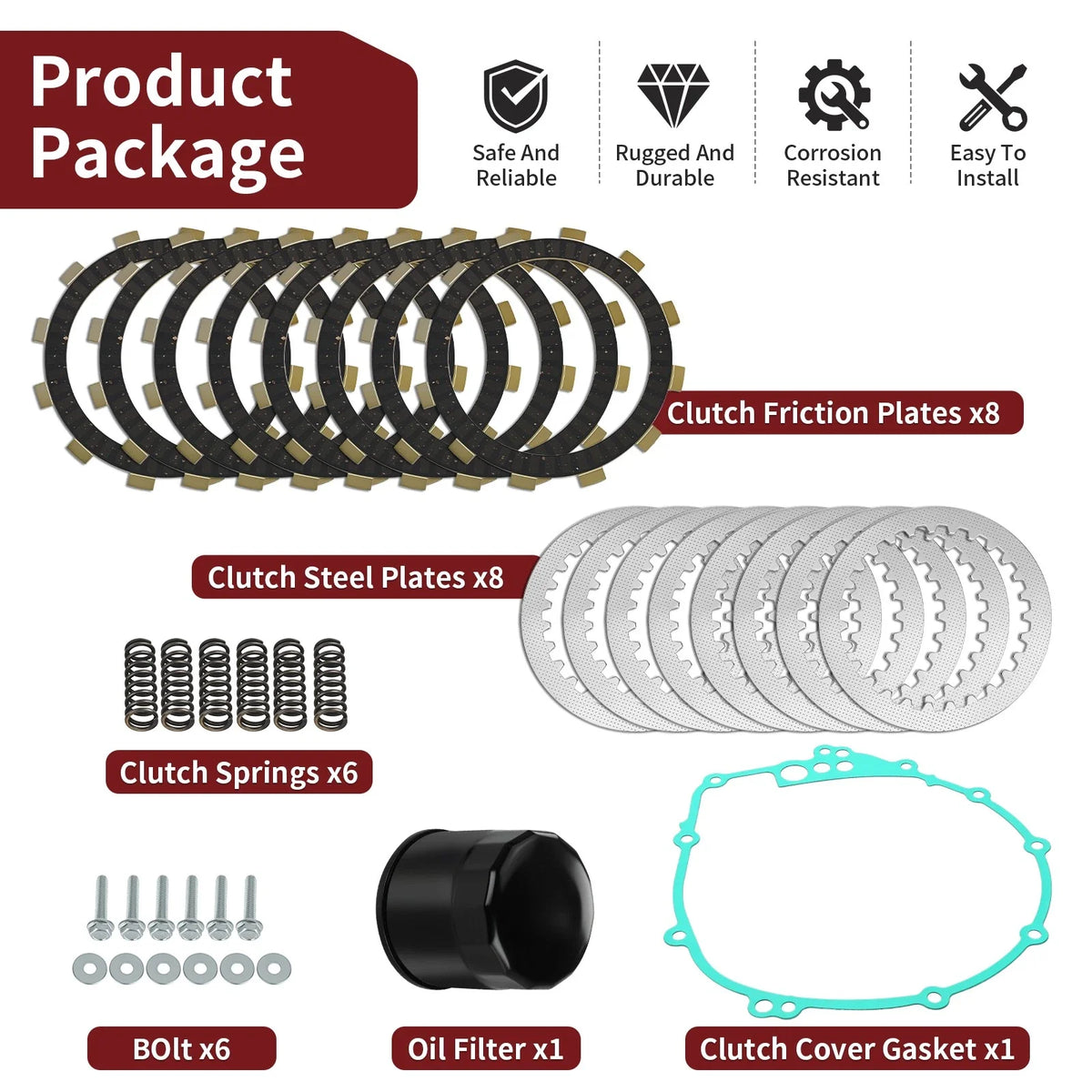 Complete Clutch Kit Heavy Duty Springs W/Gasket for Yamaha YZF-R6S (2006–2009)