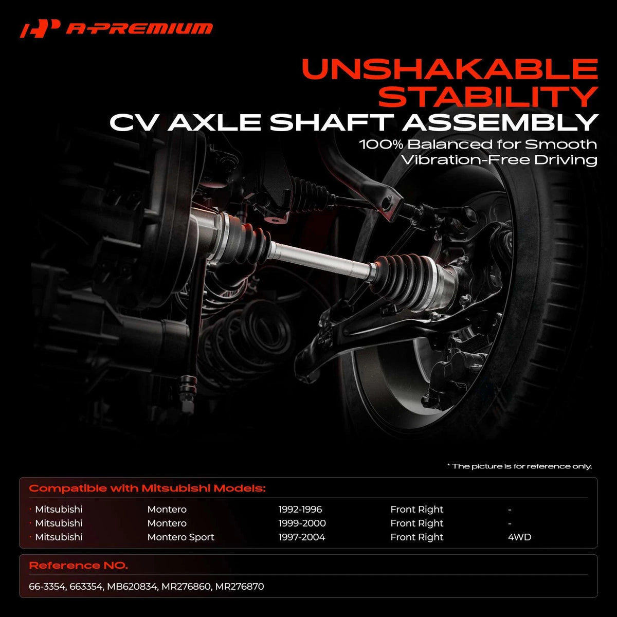 Front Right CV Axle Assy for Mitsubishi Montero (1992–1996, 1999–2000) MB620834, MR276860, MR276870, 66-3354