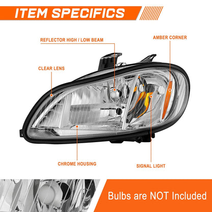 Chrome Housing Amber Side Headlights for Freightliner M2 106 112 (2003–2018)