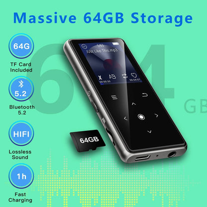64GB MP3 Player for Bluetooth Music Streaming (No Specific Part Numbers)