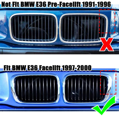 2X Matte Black Front Bumper Kidney Grille for BMW 3-Series E36 (1997–1999)