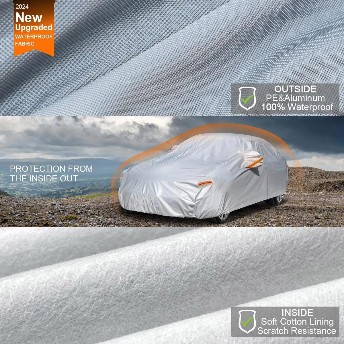 6 Layers Car Cover for Sedan (186" to 193") - Aluminum-Silver