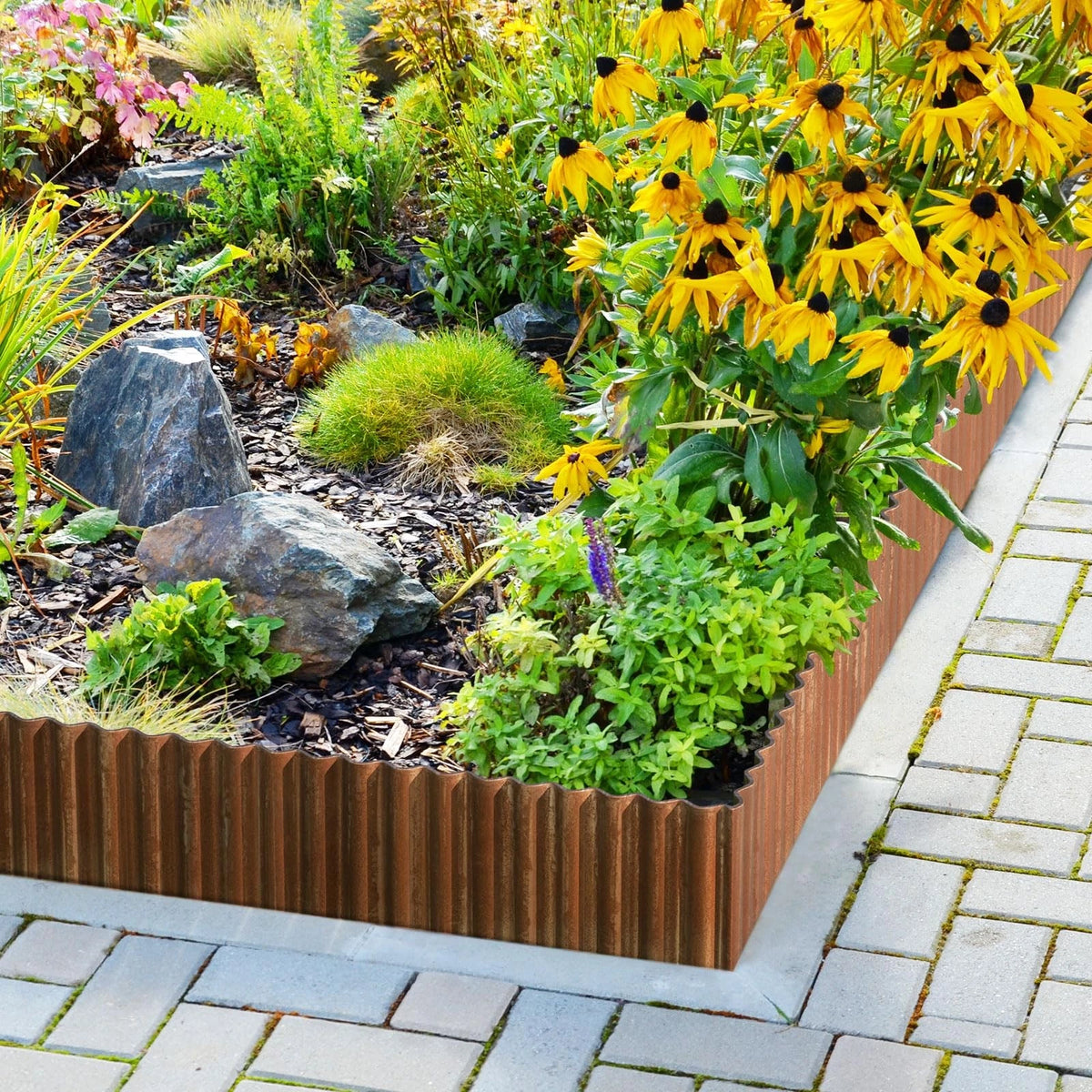 Corrugated Metal Garden Edging for Lawn, Flower Bed