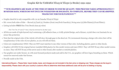 Graphics Stickers Set for Yamaha YZ 125 YZ 250 (1991–1992)