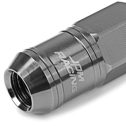 Set of 4 Open-End Aluminum Gun Metal Lug Nuts + Adapter M12x1.5 21mm OD 50mm Tall