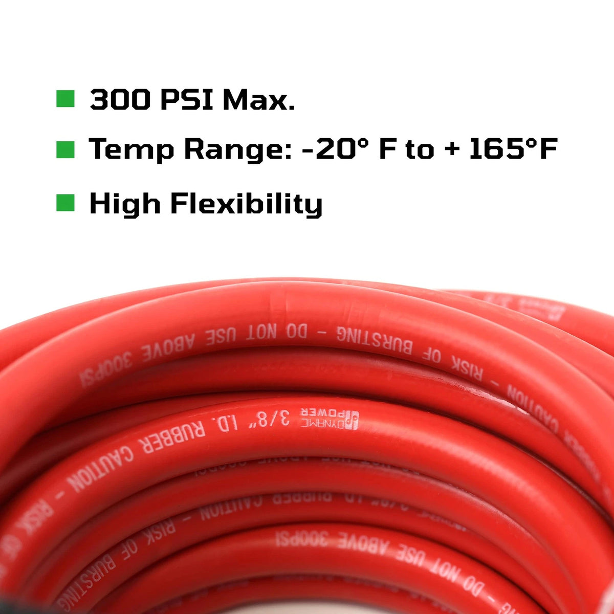 3/8" x 50' Rubber Air Hose for Dynamic Power (300 PSI) - Black
