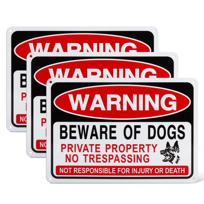 3 Pack Beware of Dog Signs, Reflective Tin Sign (9.84x7.09 inch)
