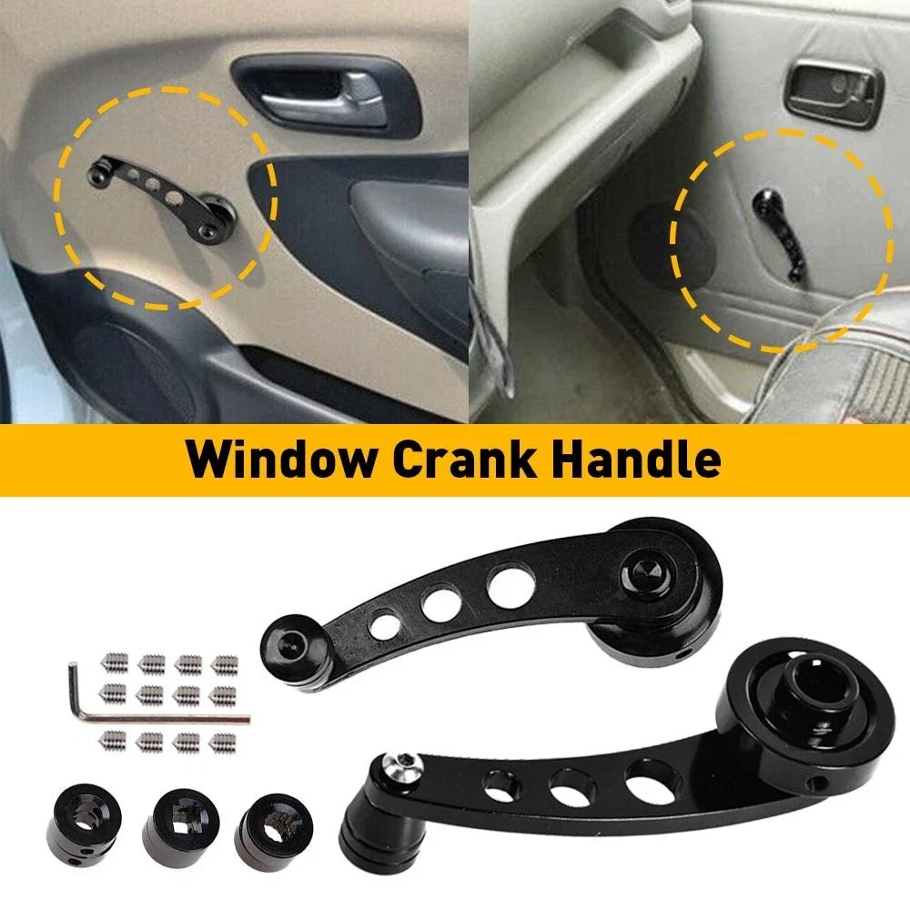 2X Black Aluminum Manual Crank Handles for Car (Universal Fit)