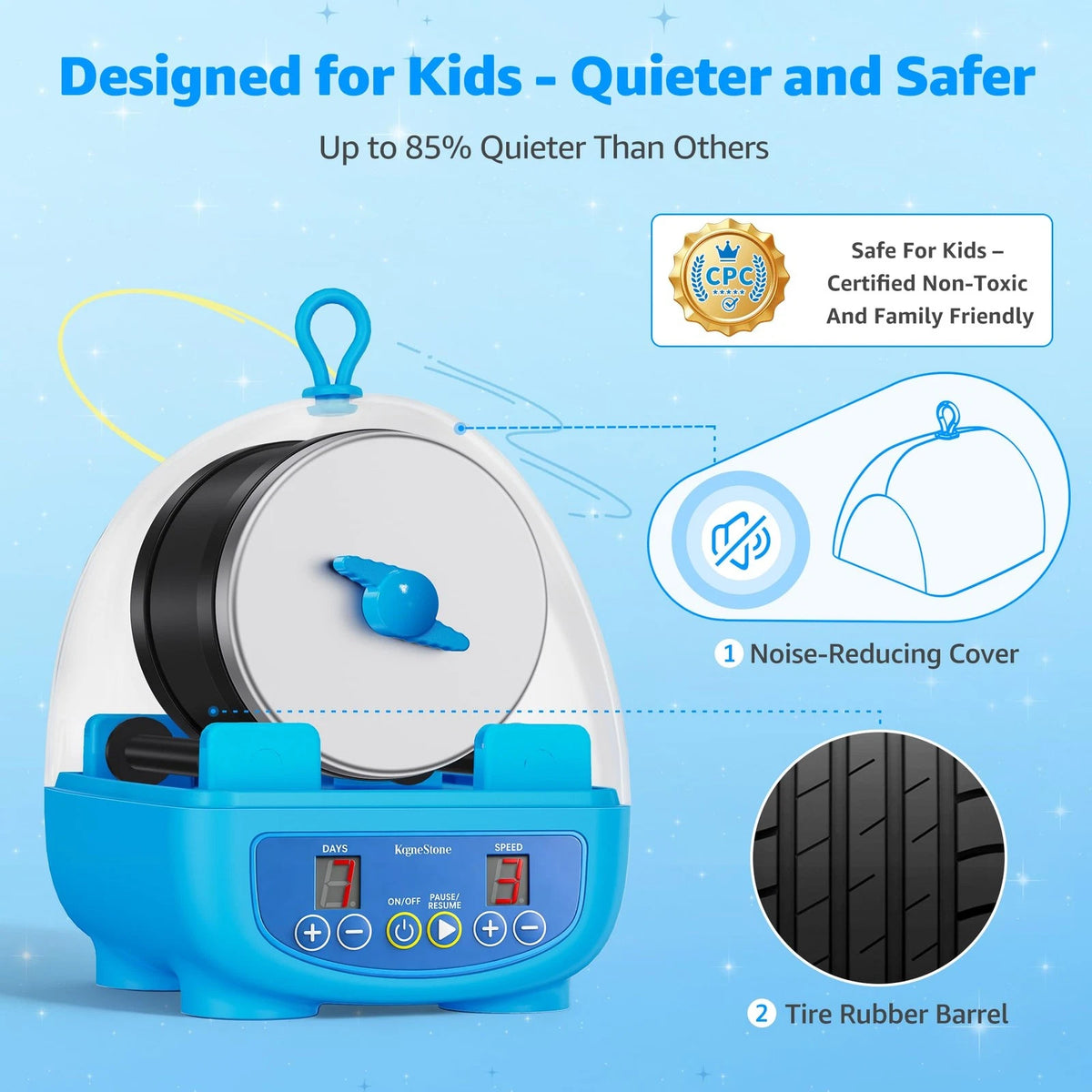 KomeStone K5 Rock Tumbler for Kids & Starters (Dual Noise-Reducing)