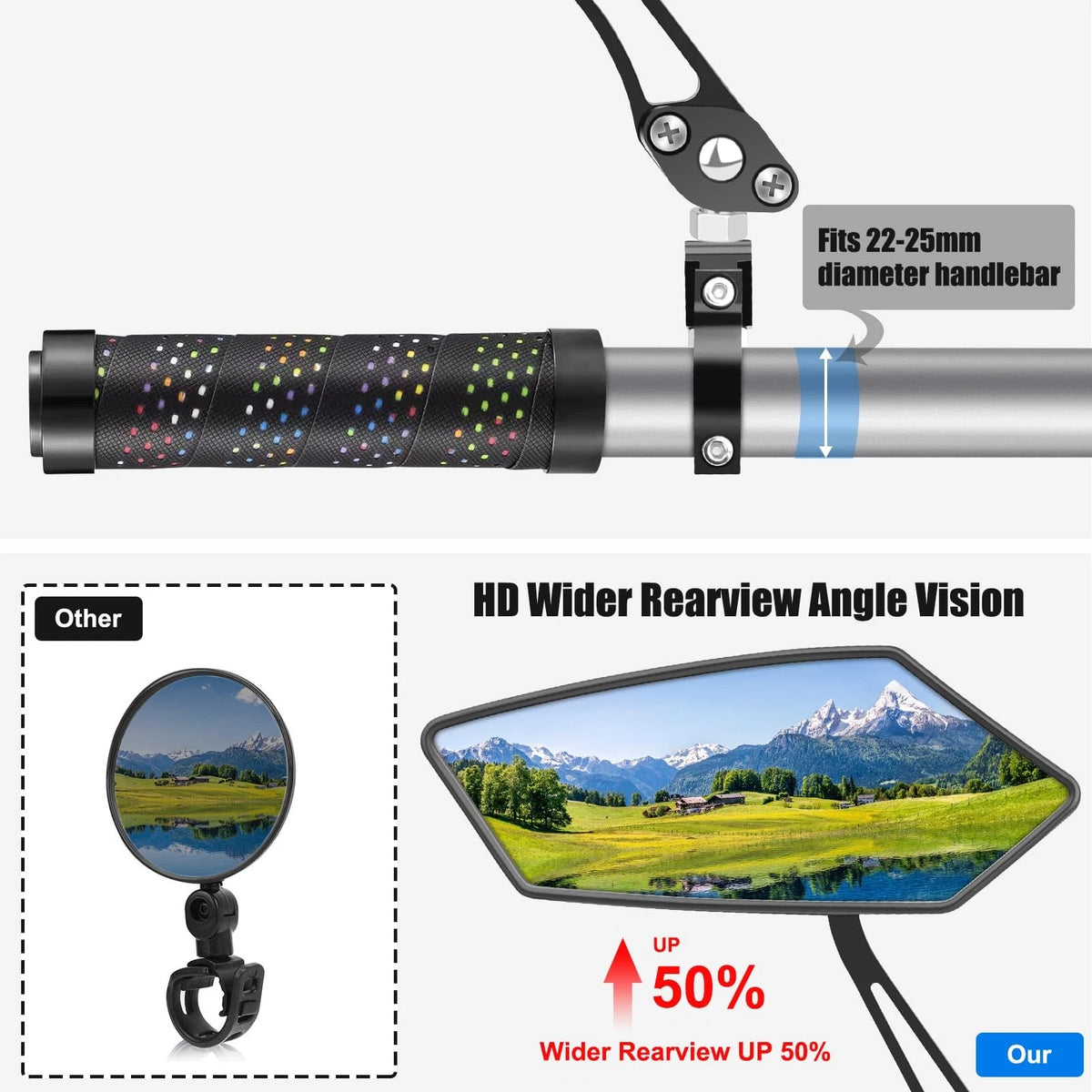 1 Pair HD Wide Angle Bike Mirrors for Motorcycles