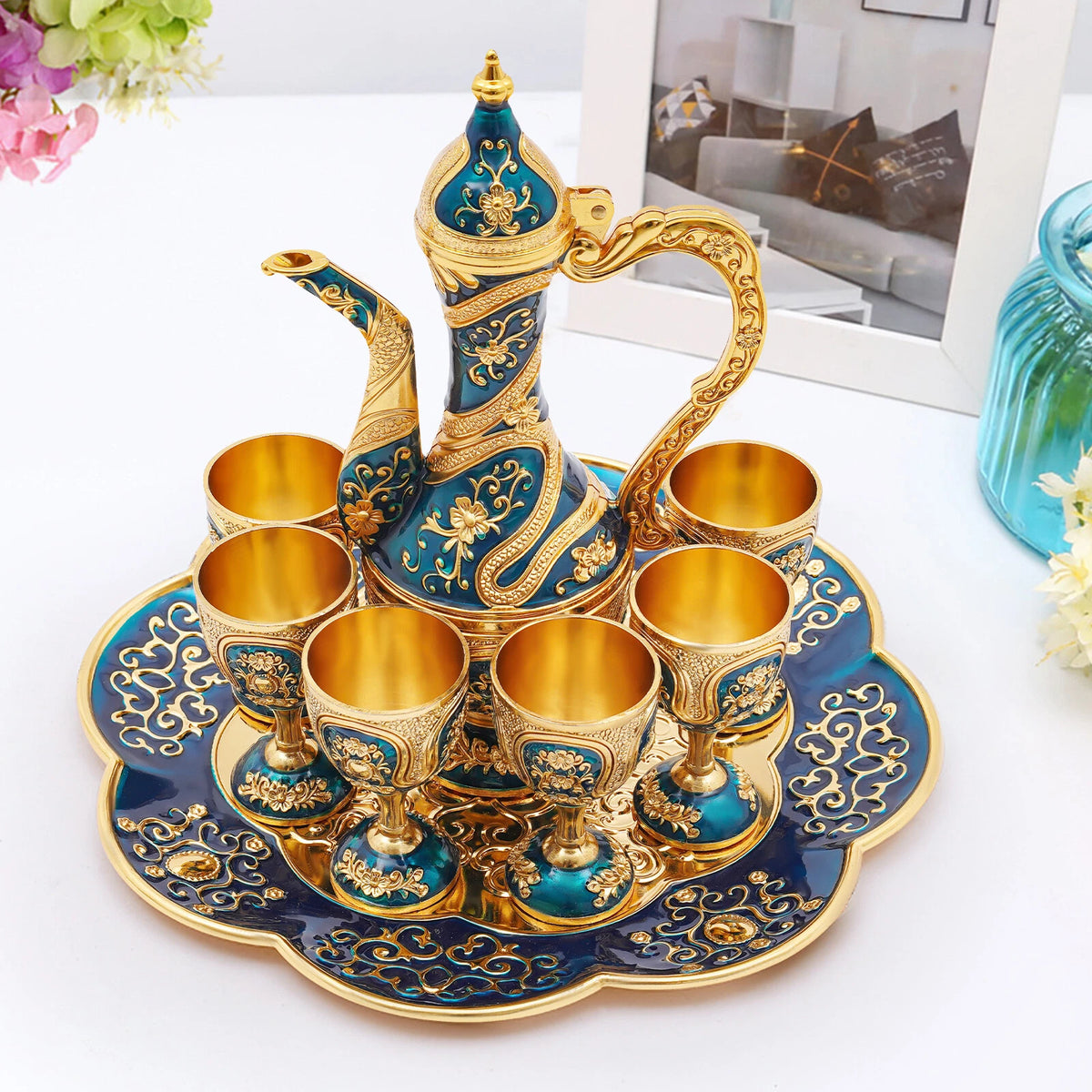 Retro Multifunctional Coffee Pot and Tea Tray Kit for Home Decor