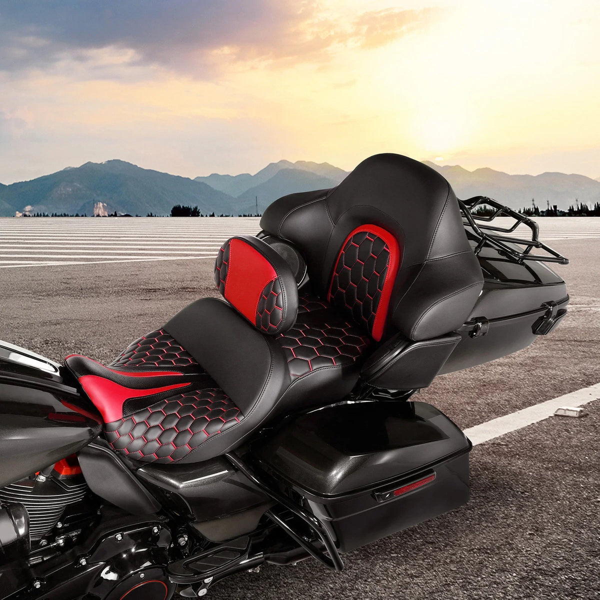 Set of 2 Gel Seat Backrests for Harley Touring Glide (2014–2023) Black Red