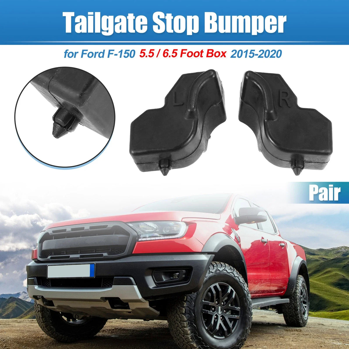 1 Pair Rubber Tailgate Stop Bumper FL3Z-99439A00-B FL3Z-99439A00-A for Ford F150 (2015–2023)