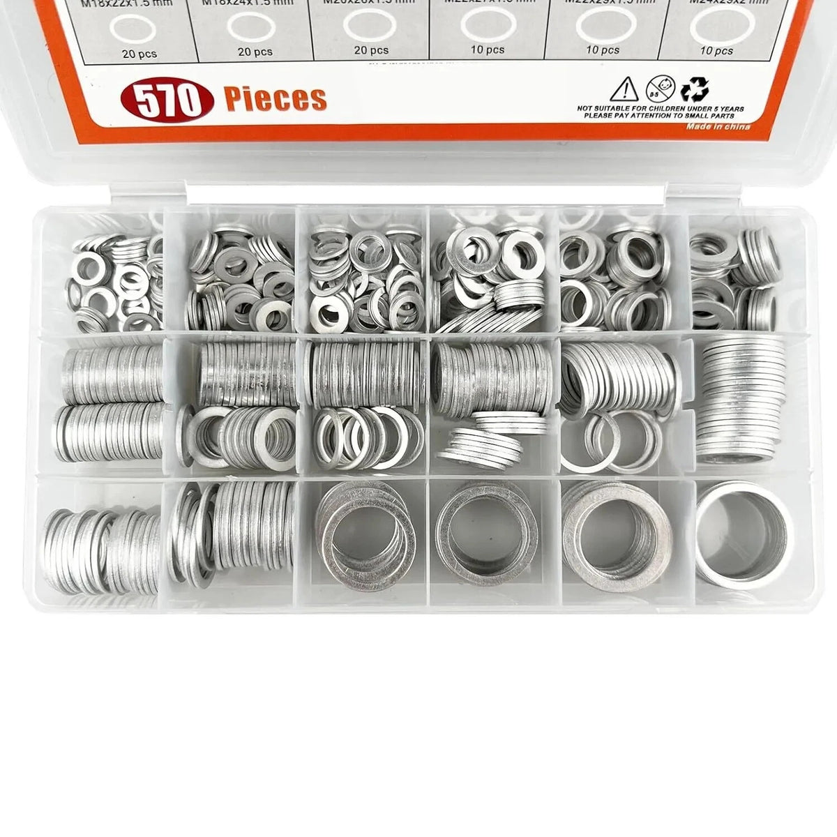 Set of 18 Oil Drain Plug Gaskets for Assorted Applications (570PCS)