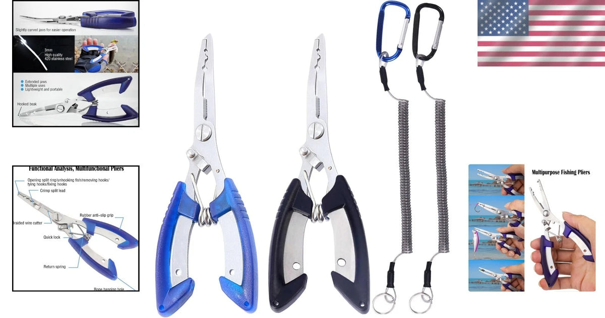 Multi-Functional Fishing Pliers with Safety Lanyards - Corrosion-Resistant