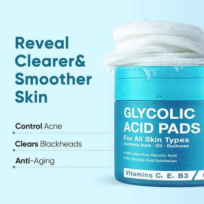 Exfoliating Glycolic Acid Facial Pads for Women