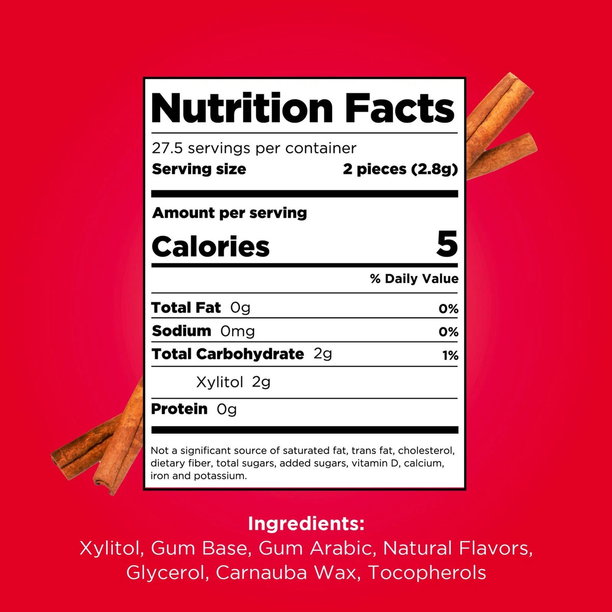 PUR Gum Aspartame Free Chewing Gum Natural Cinnamon (100% Xylitol)
