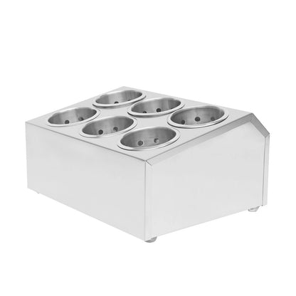 Flatware Holder for Commercial Use - Stainless Steel Cylinder, 6 Holes