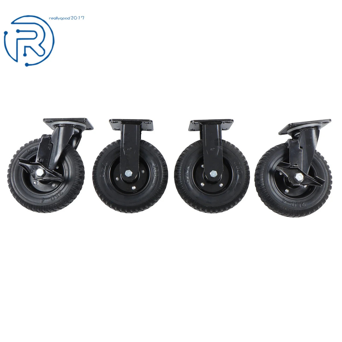 Set of 4 Heavy Duty 8 Inch Casters with Side Brakes