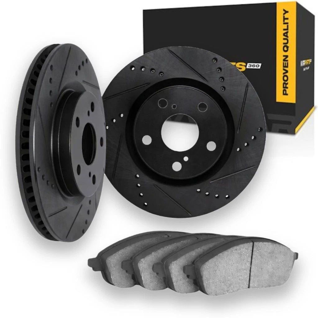 Set of 2 Brake Rotors for Mitsubishi Eclipse (2001–2005) ALX-PAU-DF-8512-72068-CLA2, Drilled and Slotted