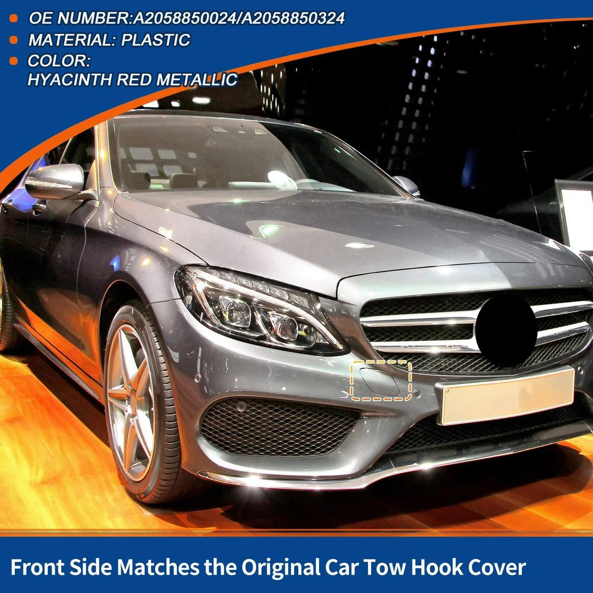 Front Car Bumper Tow Hook Cover for Mercedes-Benz C300 (2015-2018) Red