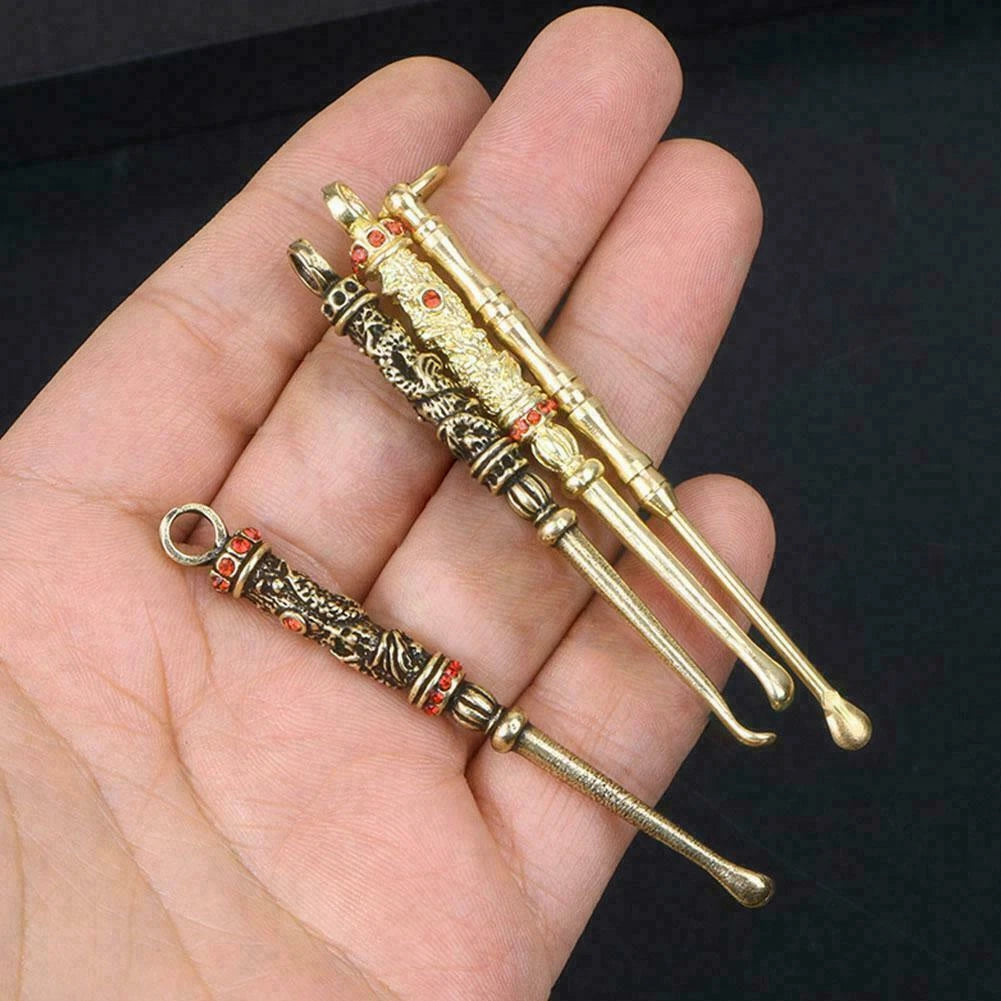 3pcs Vintage Brass Spoon Shovel Tool Key Chain Cleaning