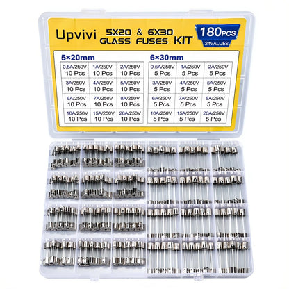 24-Piece Fast Blow Glass Fuse Assortment Kit 250V 5x20mm