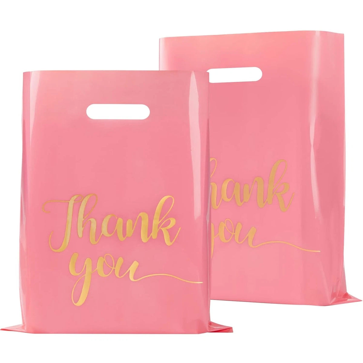 100 Pack Pink Thank You Shopping Bags 12"x15" Extra Thick