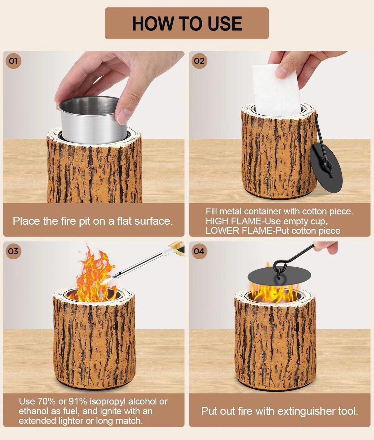 Tabletop Tree Stump Storage Decoration for Rustic Home Decor