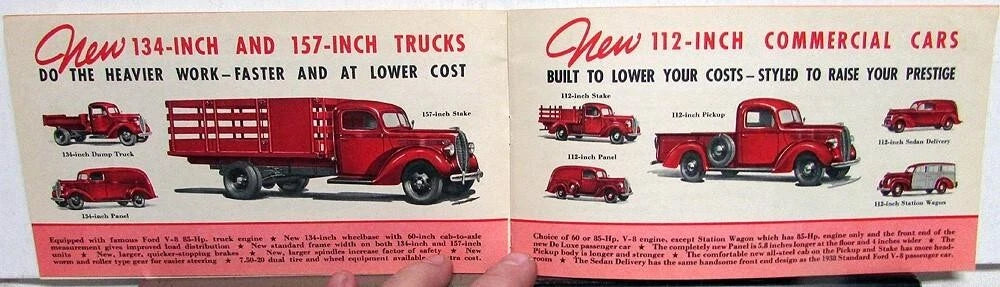 Complete Line Trucks & Commercial Cars Sales Brochure for 1938 Ford