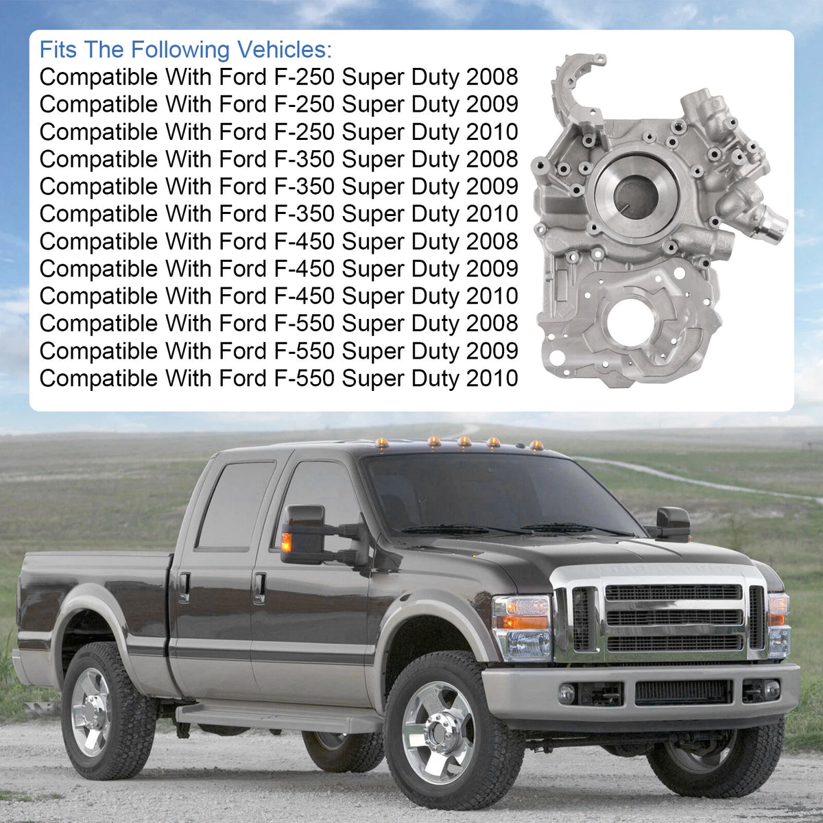 Timing Cover for Ford F250SD F350SD 2008–2010 (8C3Z6019B, 8C346D080BB, 8C346D080BA)