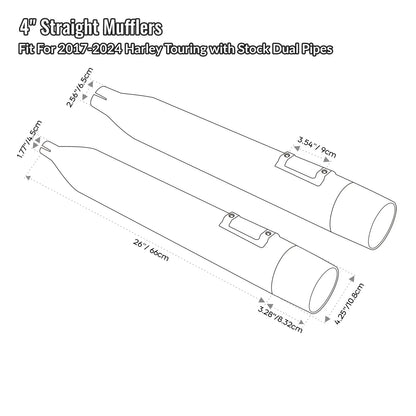 4" Slip-On Straight Mufflers for Harley Touring Street Glide (2017–2025)