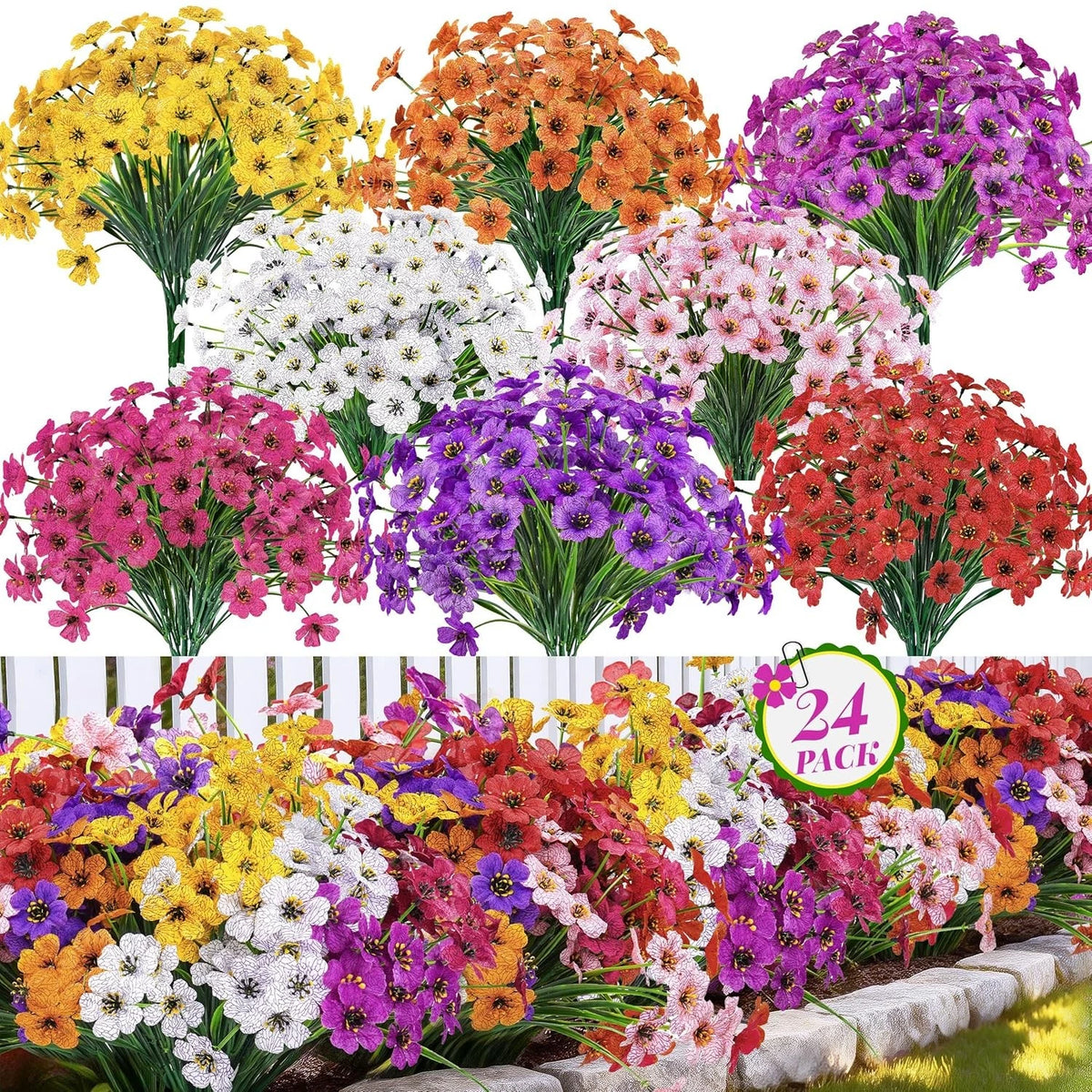 Set of 4 UV Resistant Artificial Outdoor Flowers for Garden Decor