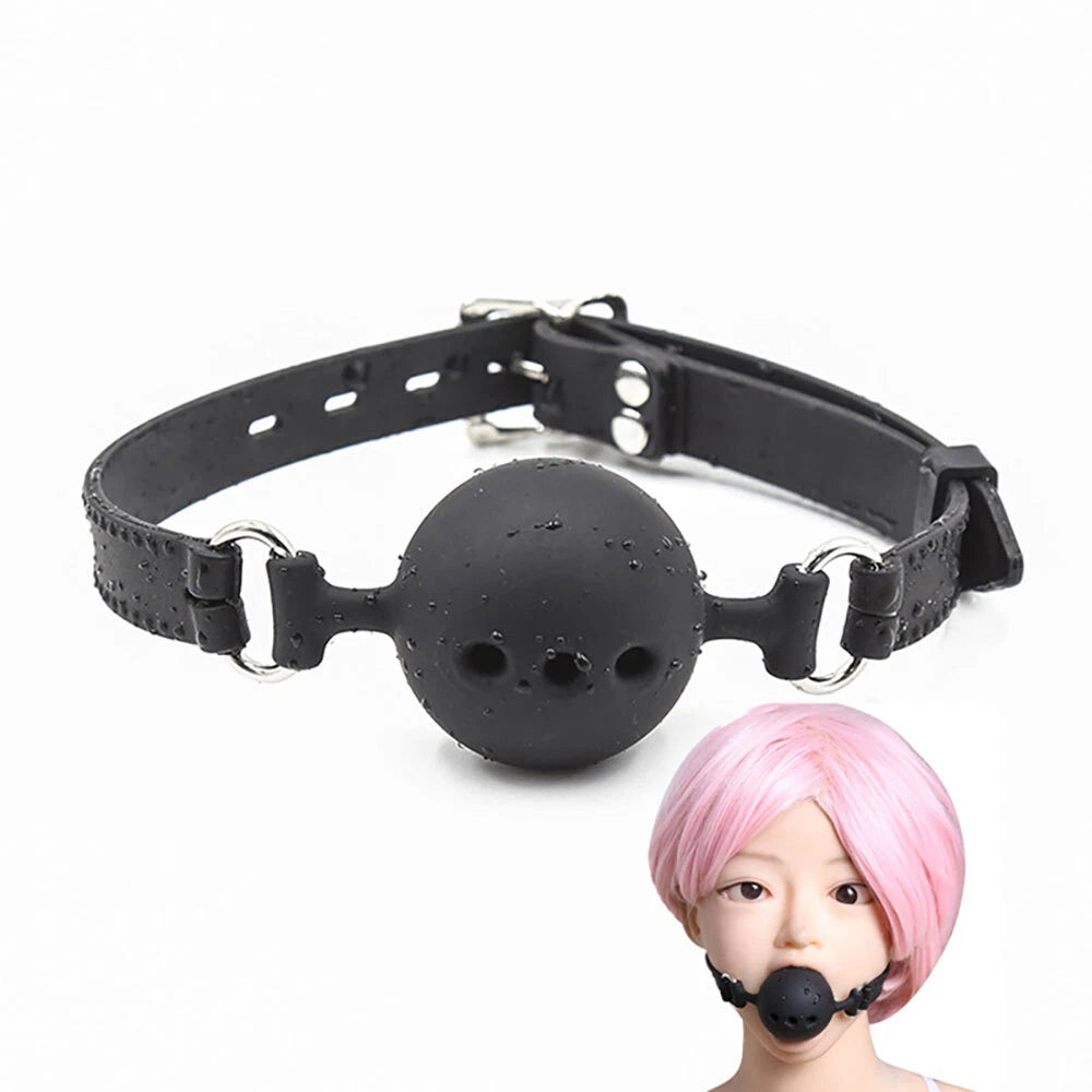 PU Leather Harness Belt Open Mouth Ball Gag BDSM Oral Plug