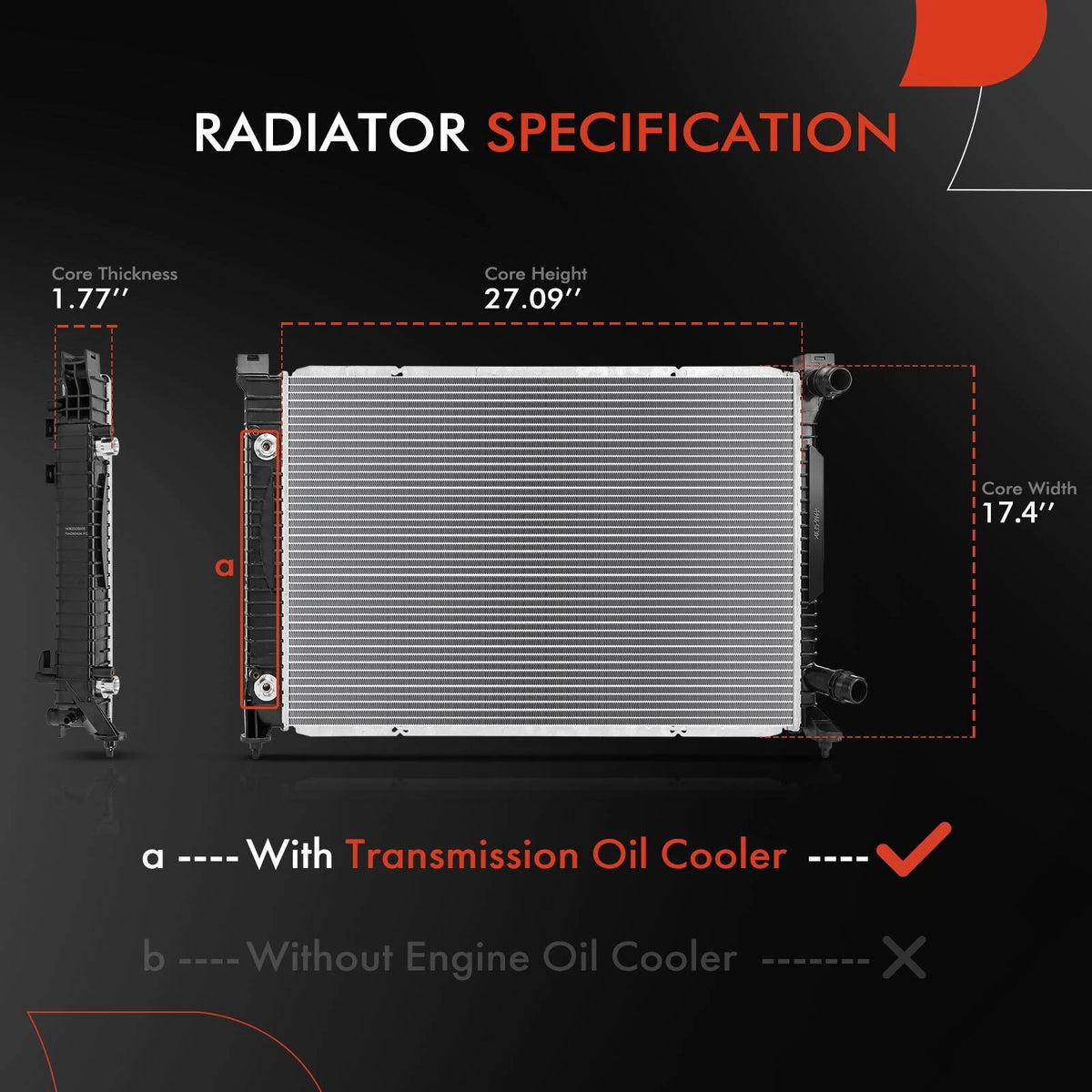 Radiator w/ Transmission Oil Cooler for Audi A6 Quattro S6 (2000–2004) 4B3.121.251, 4B3.121.251D, 4B3121200, 60424