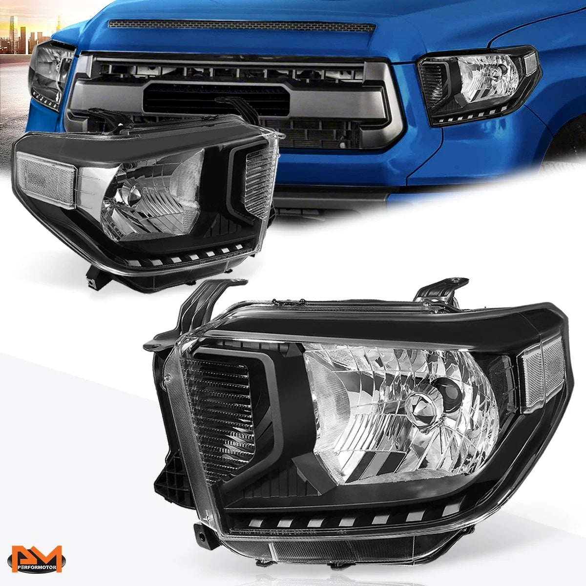 Headlight for Tundra Pickup (2014–2021) OE Replacement Black Housing Clear Corner
