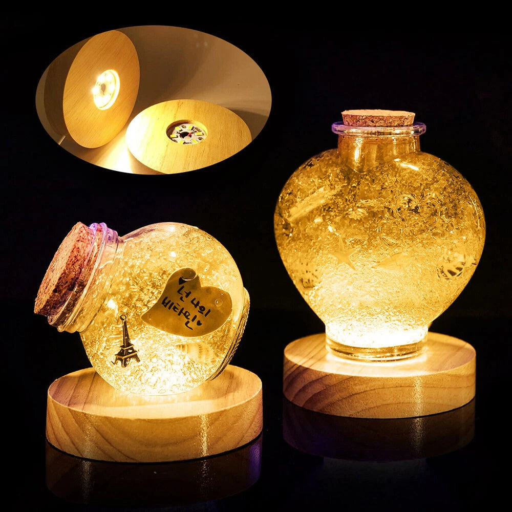 2X LED Warm White Night Light Crystals Ball Display Stand Lamp