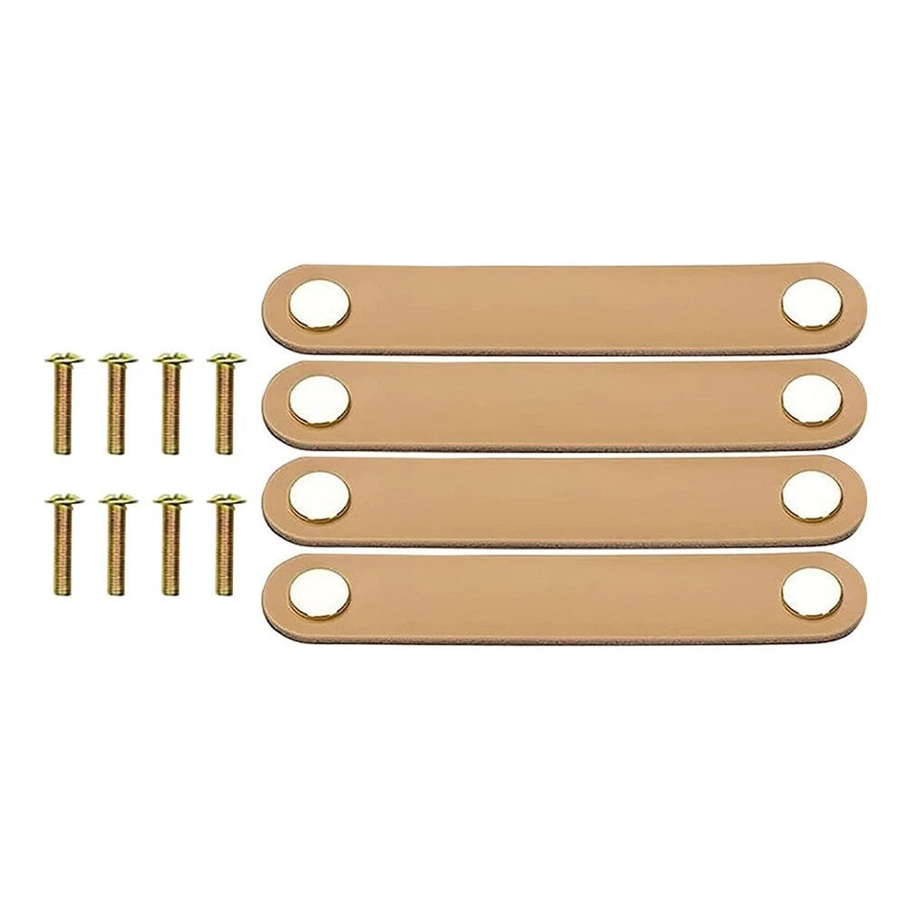 Set of 4 Flesh Tone Leather Handles for Furniture Doors 128mm Screw Spacing