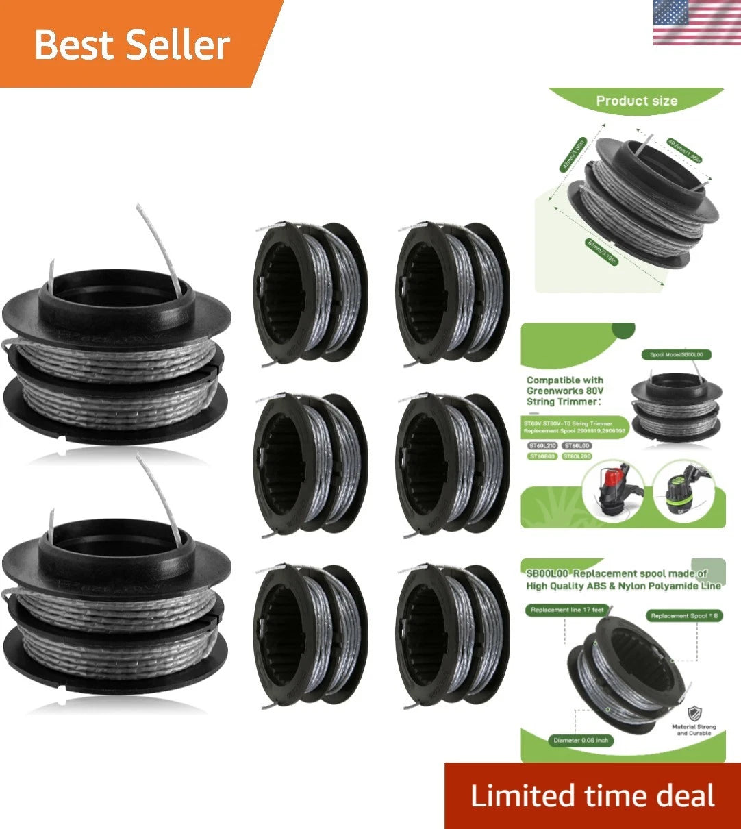 8-Pack Automatic Feed Trimmer Spool for Garden Precision (17ft Durable Line)
