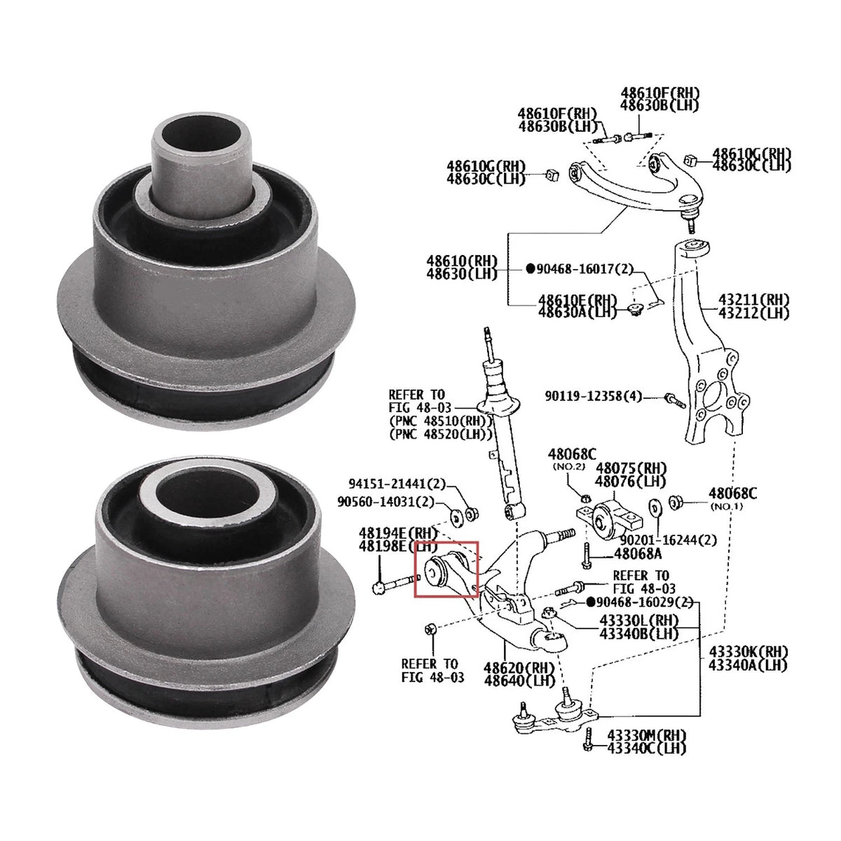 Control Arm Bushing Set Front Lower for Lexus GS (2005–2011) 48075-30020, 48620-30290A, 48620-30290