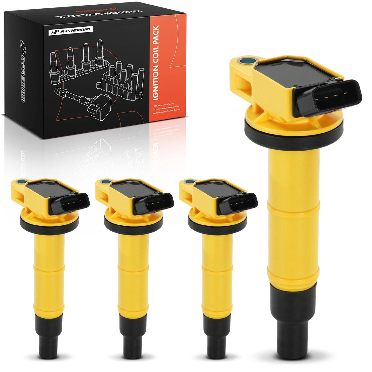 Set of 4 Yellow Ignition Coils for Toyota Camry RAV4 Corolla Matrix (2002–2011) UF-494, UF-333, 9008019023