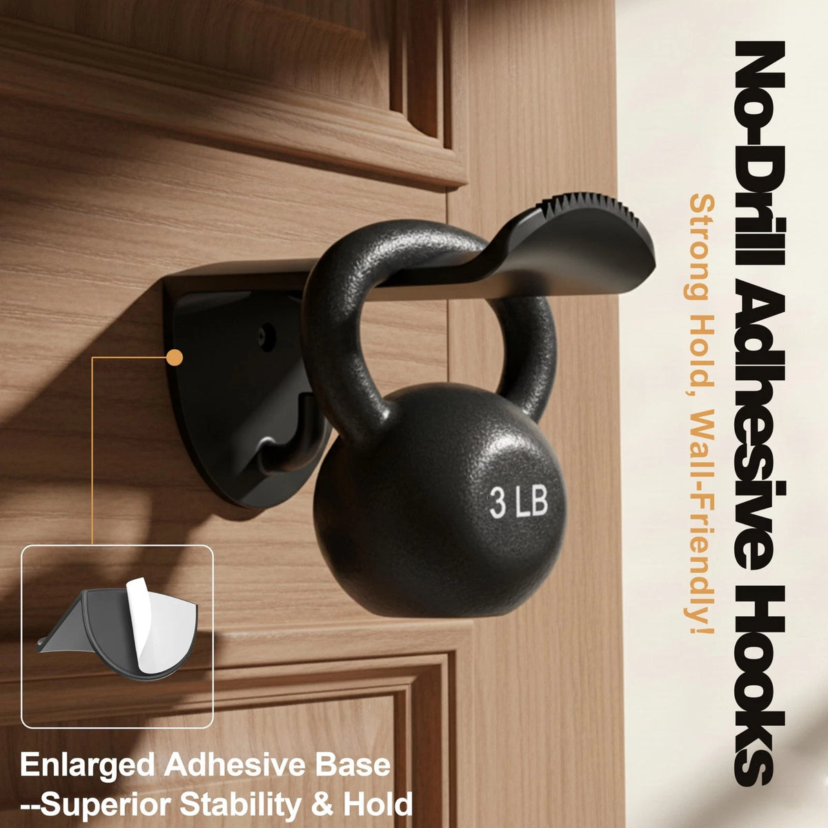 8 Pack Adhesive Hat Hooks for Wall - Cowboy Rack Black