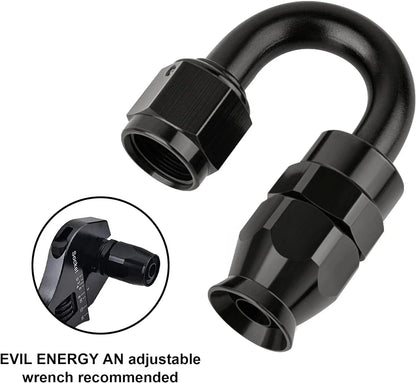 4AN PTFE Hose End Fitting 180 Degree Black for PTFE Hose (2 Pack)