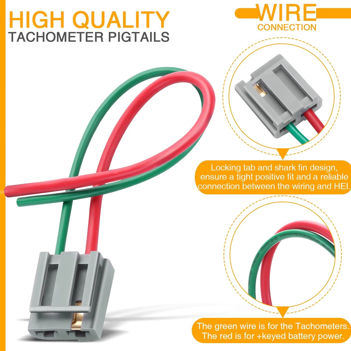2X HEI Distributor Pigtail Wire Harness for 12V Battery & Tachometer