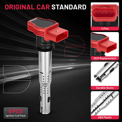 6PC Ignition Coils Upgrade for 2017–2018 Audi A8 Quattro V6 3.0L Supercharged