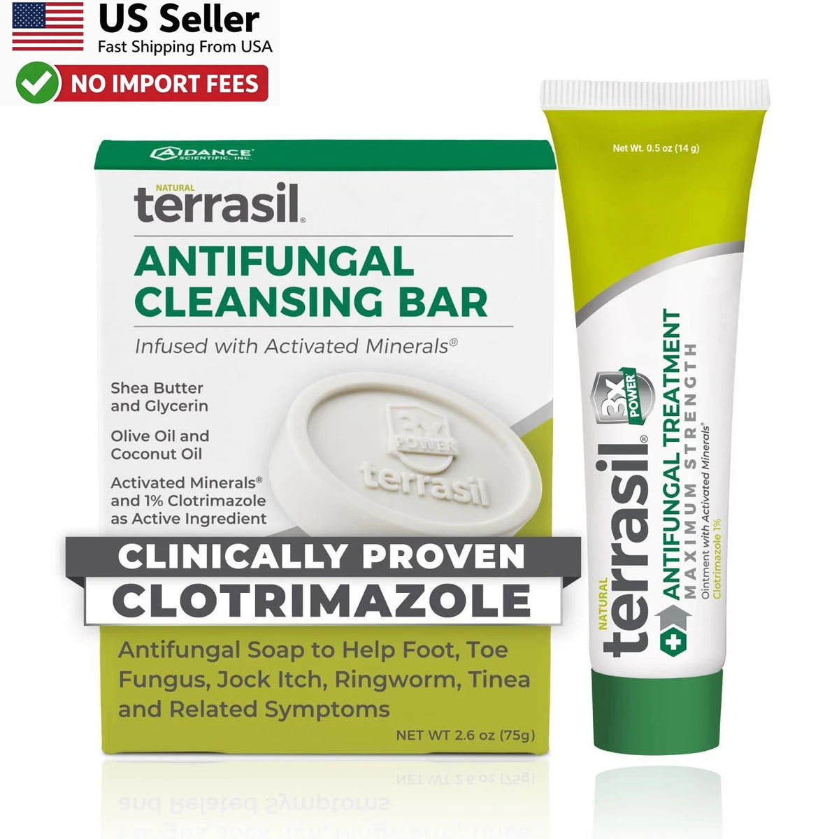 Set of 2 Terrasil Antifungal Treatment Kit 14g Cream & 75g Soap Bar