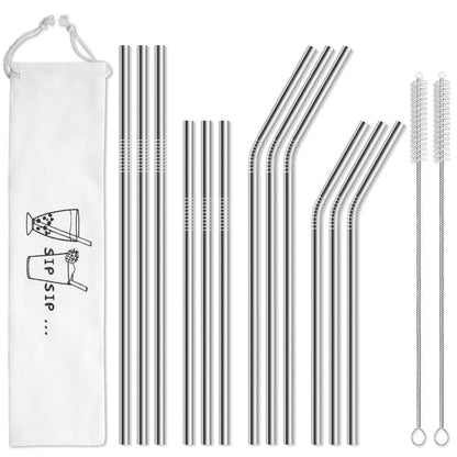12-Pack Reusable Stainless Steel Straws for Universal Use